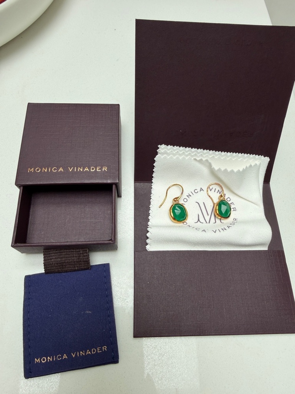 MONICA VINADER Gold Drop Earrings with Green Stones